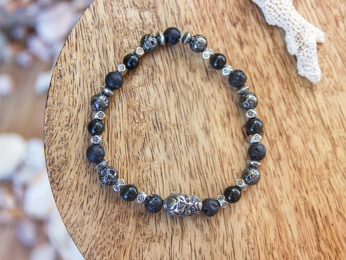 Collection la famara bracelet homme pierre de lave et obsidienne 8 mm - caurisandco