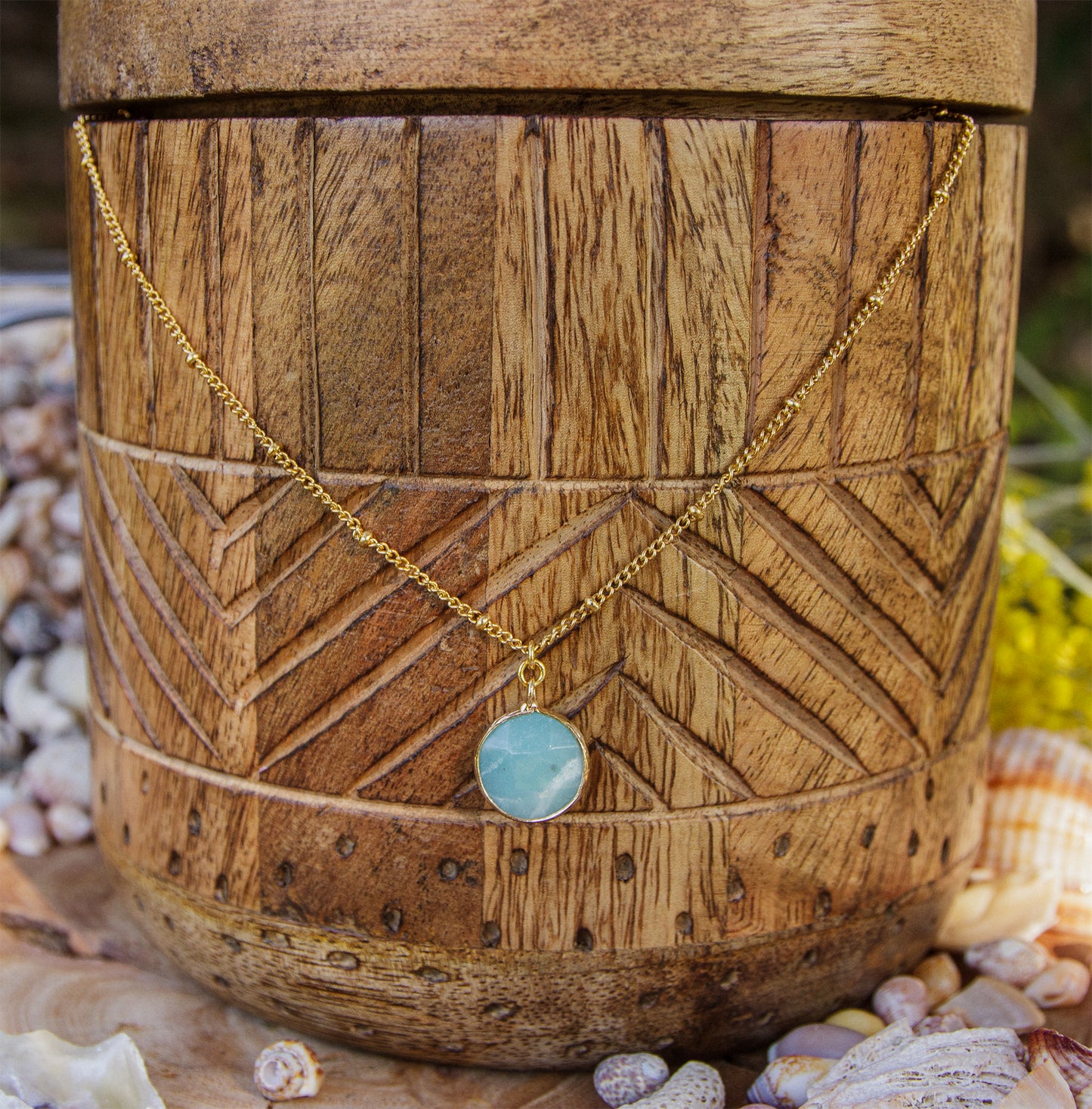 Chaine en acier inoxydable doré et pendentif amazonite - caurisandco