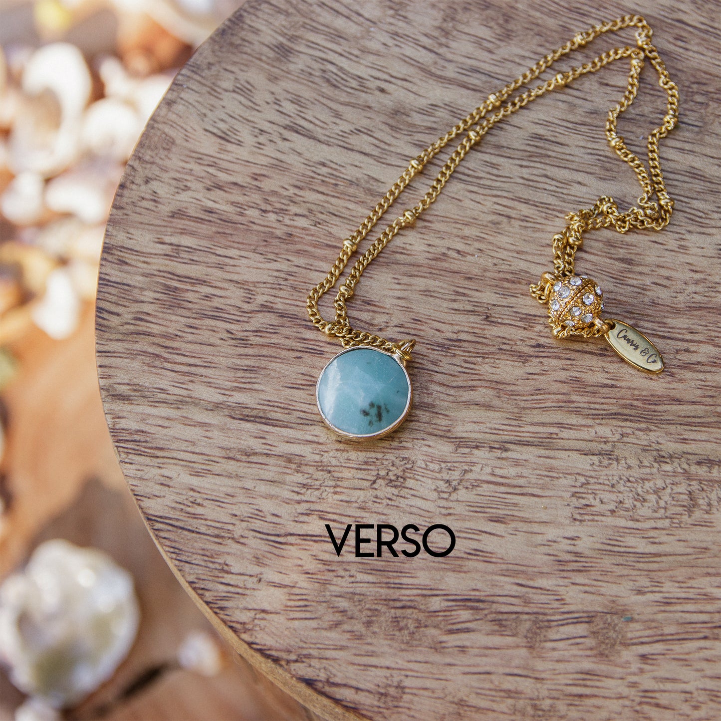 Chaine en acier inoxydable doré et pendentif amazonite - caurisandco