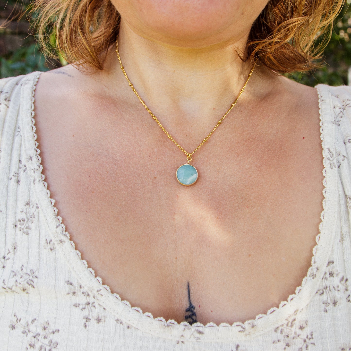 Chaine en acier inoxydable doré et pendentif amazonite - caurisandco