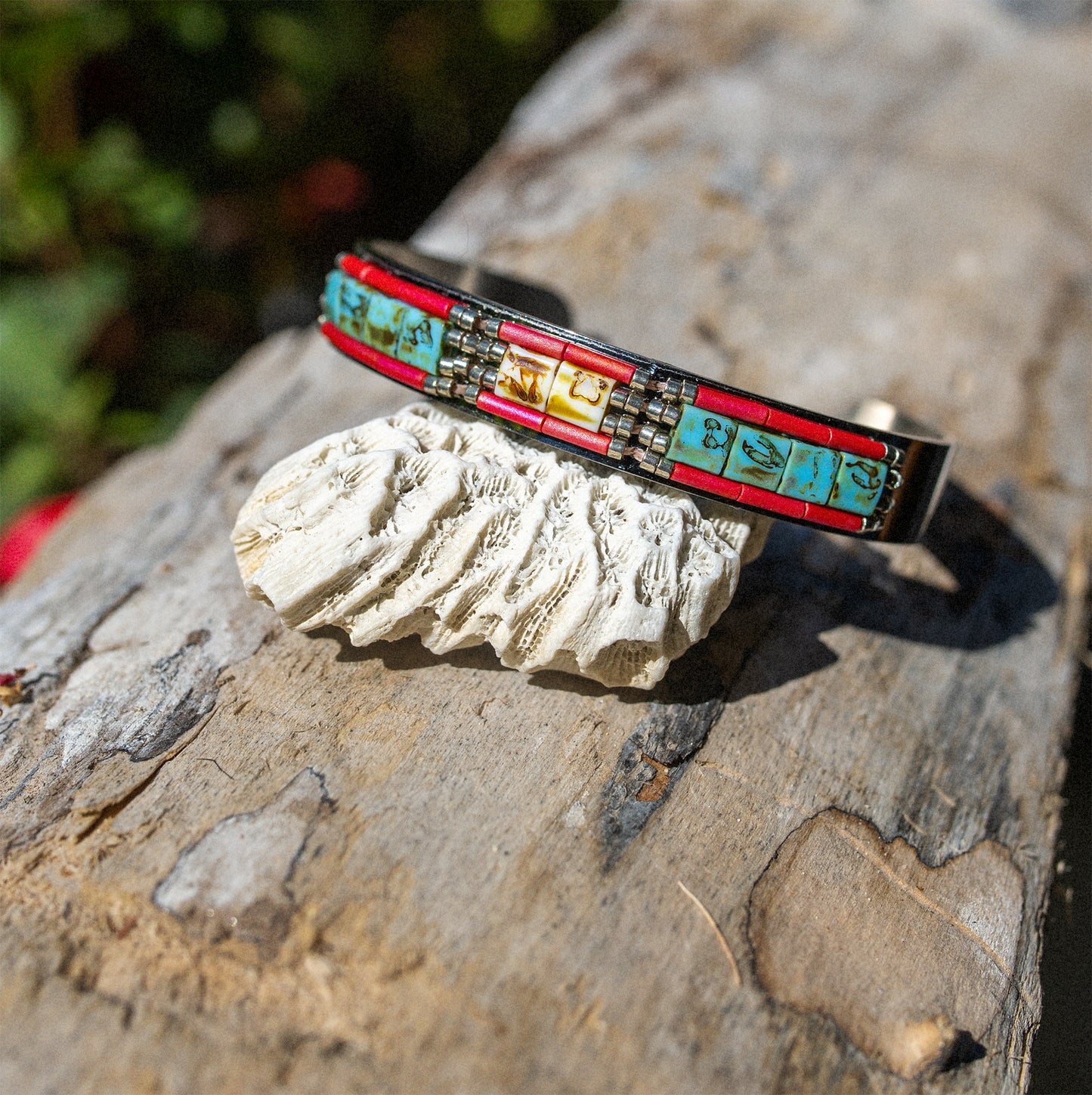 bracelet acier inox et perles miyuki fait main - caurisandco