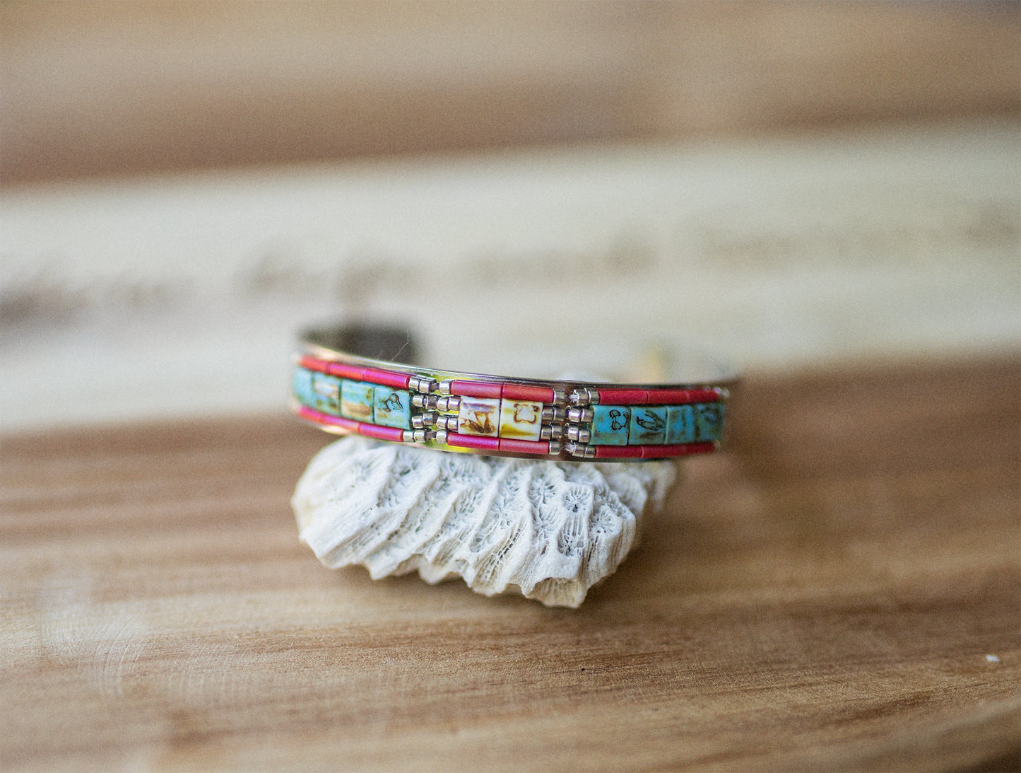 bracelet acier inox et perles miyuki fait main - caurisandco