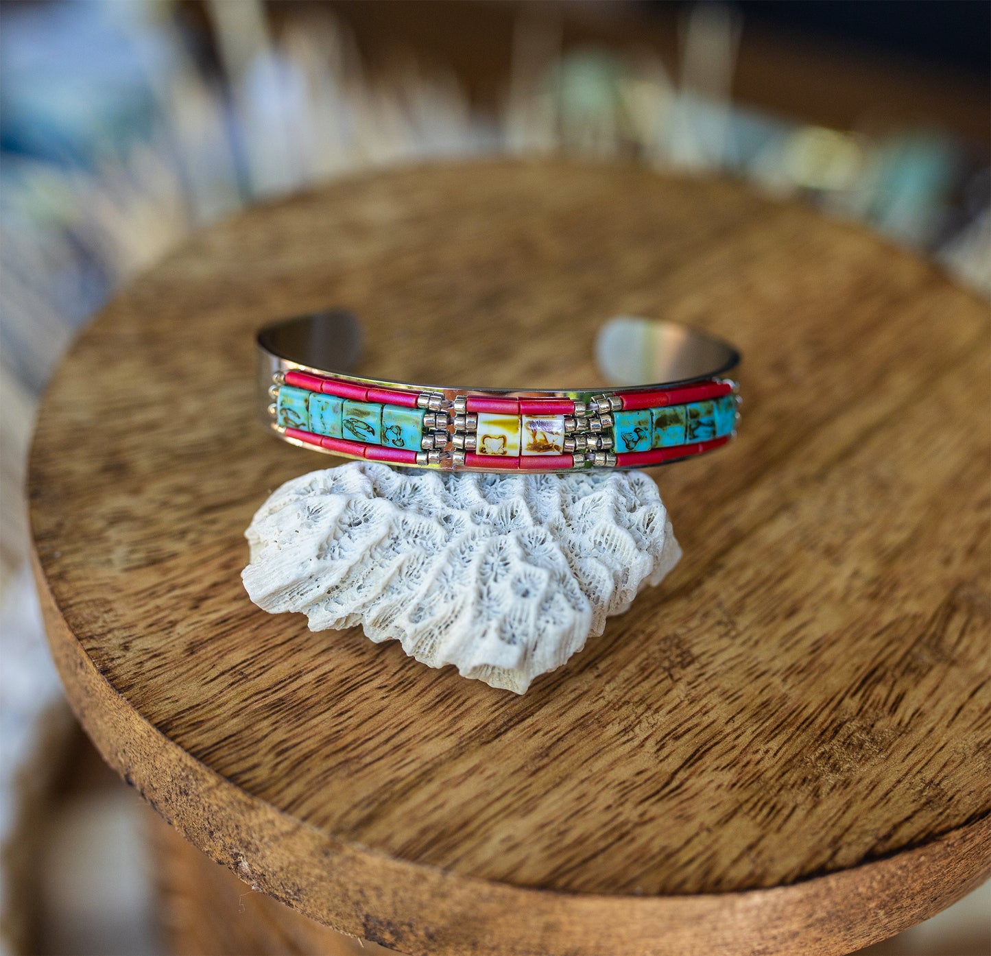 bracelet acier inox et perles miyuki fait main - caurisandco