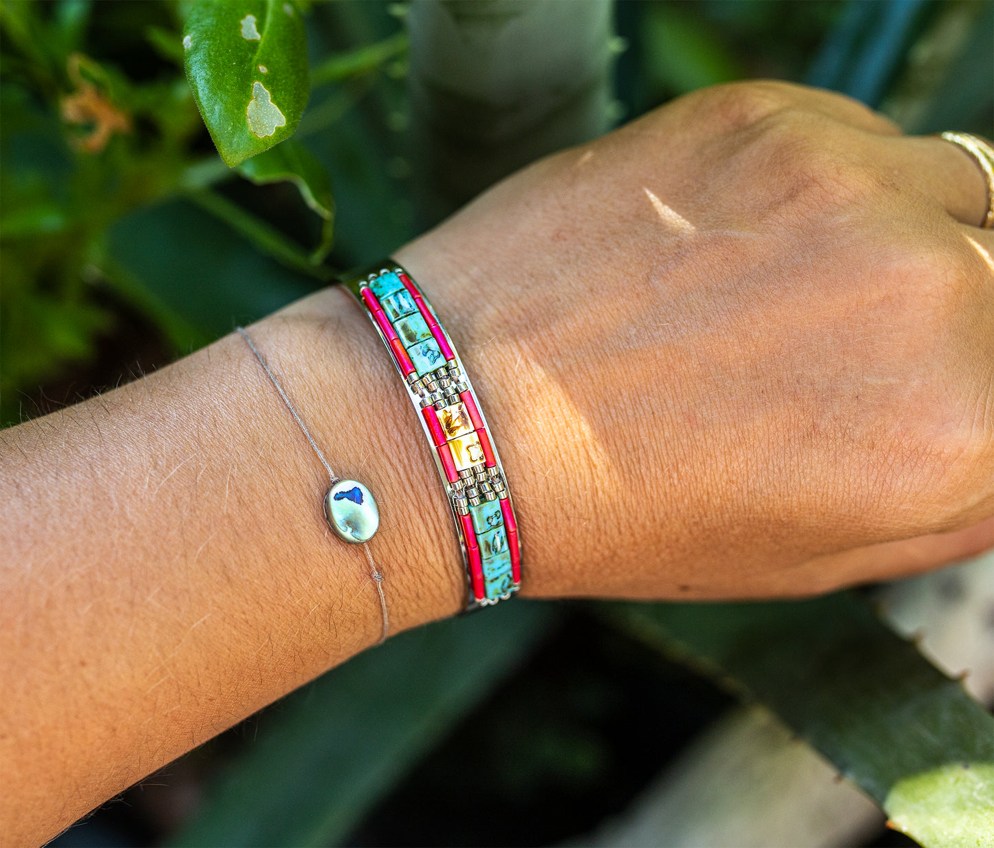 bracelet acier inox et perles miyuki fait main - caurisandco