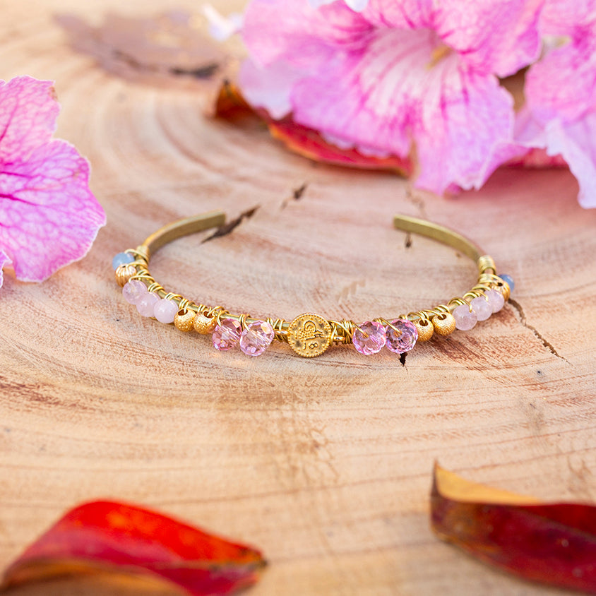 bracelet femme tissée morganite cristal fait main - caurisandco