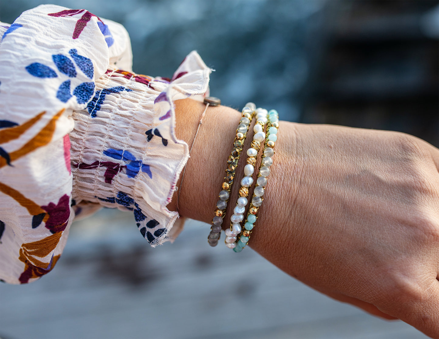 jonc tissé en amazonite et labradorite fait main - caurisandco