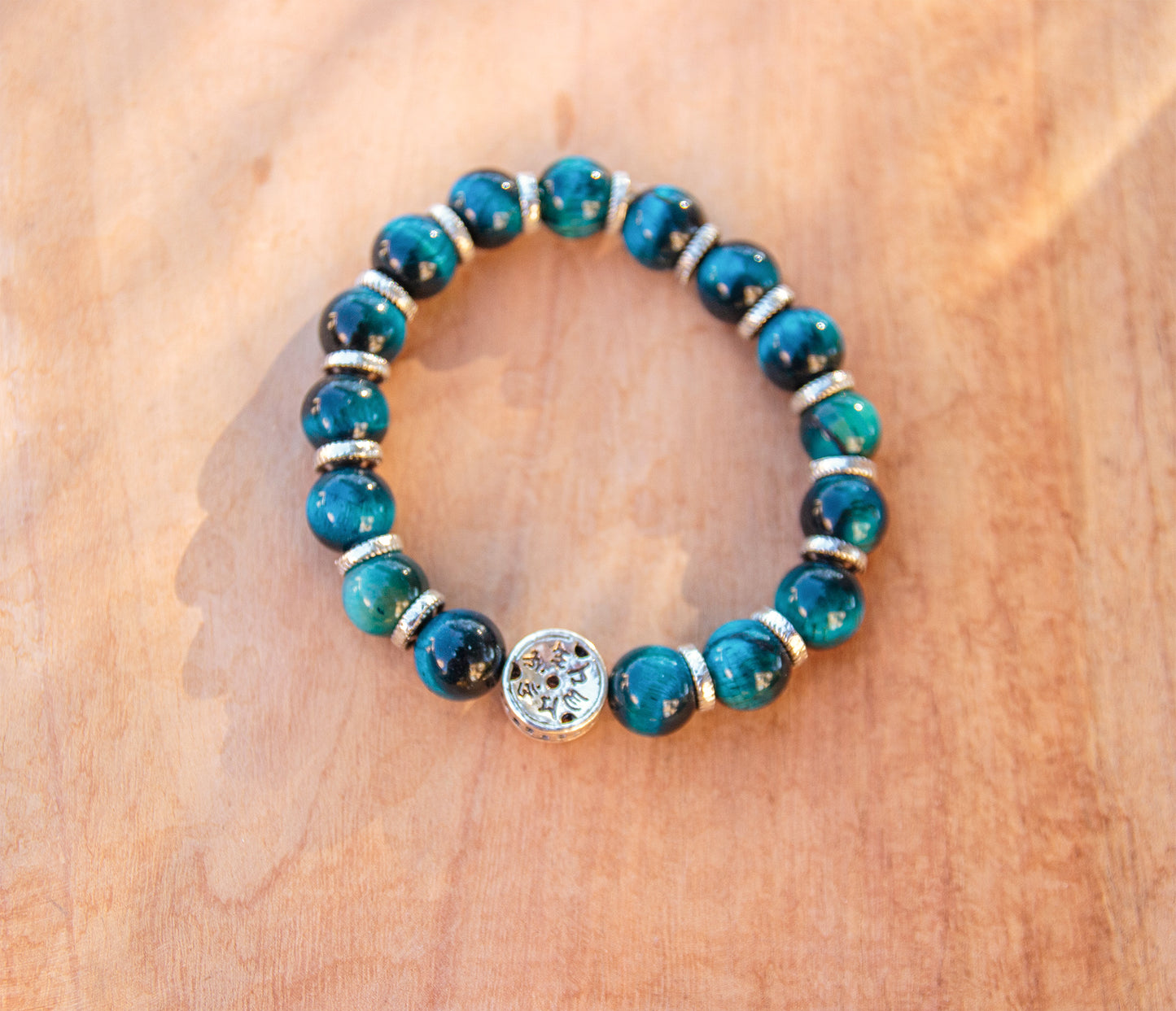 Bracelet perles oeil de tigre bleu 10mm - caurisandco