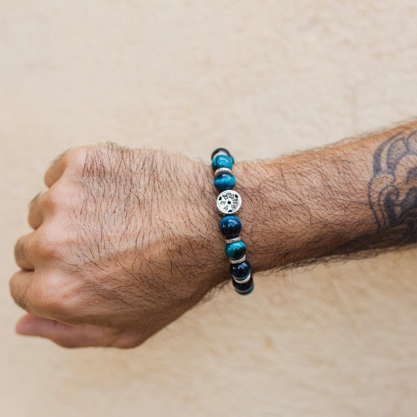 Bracelet perles oeil de tigre bleu 10mm - caurisandco