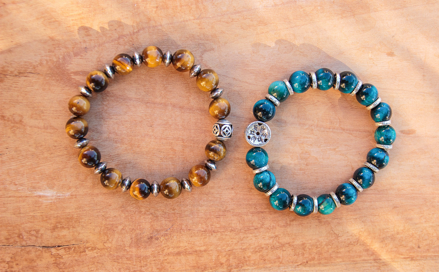 Bracelet perles oeil de tigre bleu 10mm - caurisandco