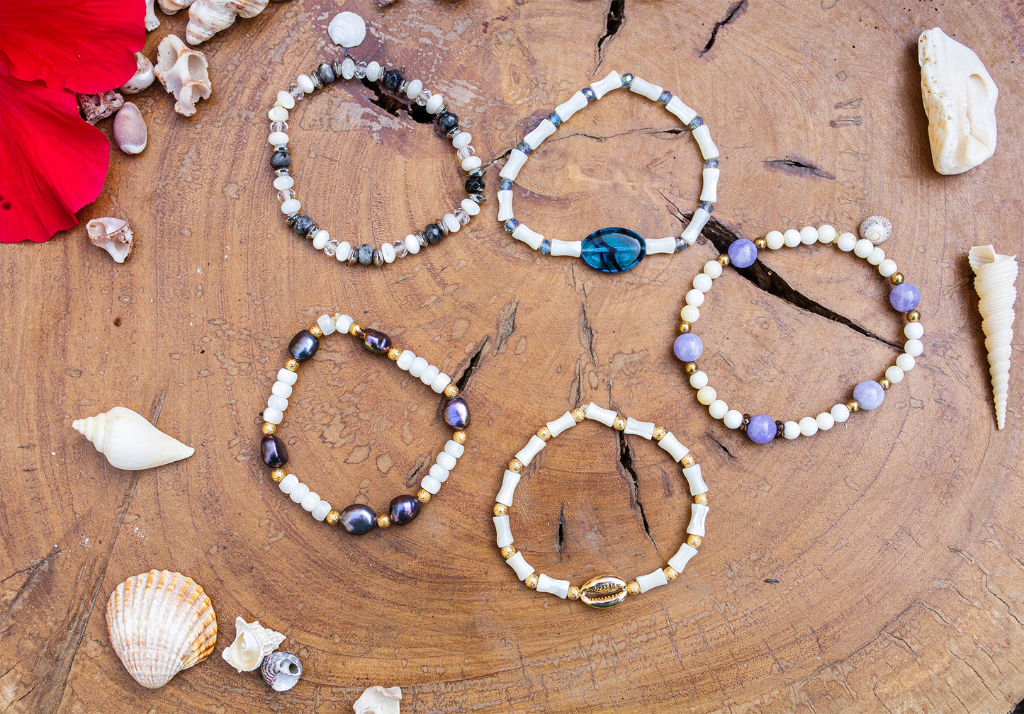 bracelet nacre et abalone fait main piece unique - caurisandco