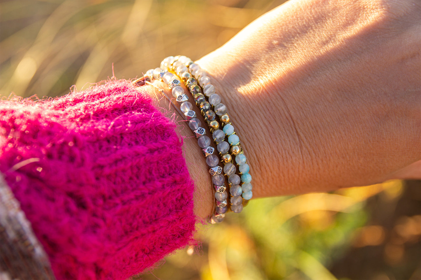 jonc tissé en amazonite et labradorite fait main - caurisandco