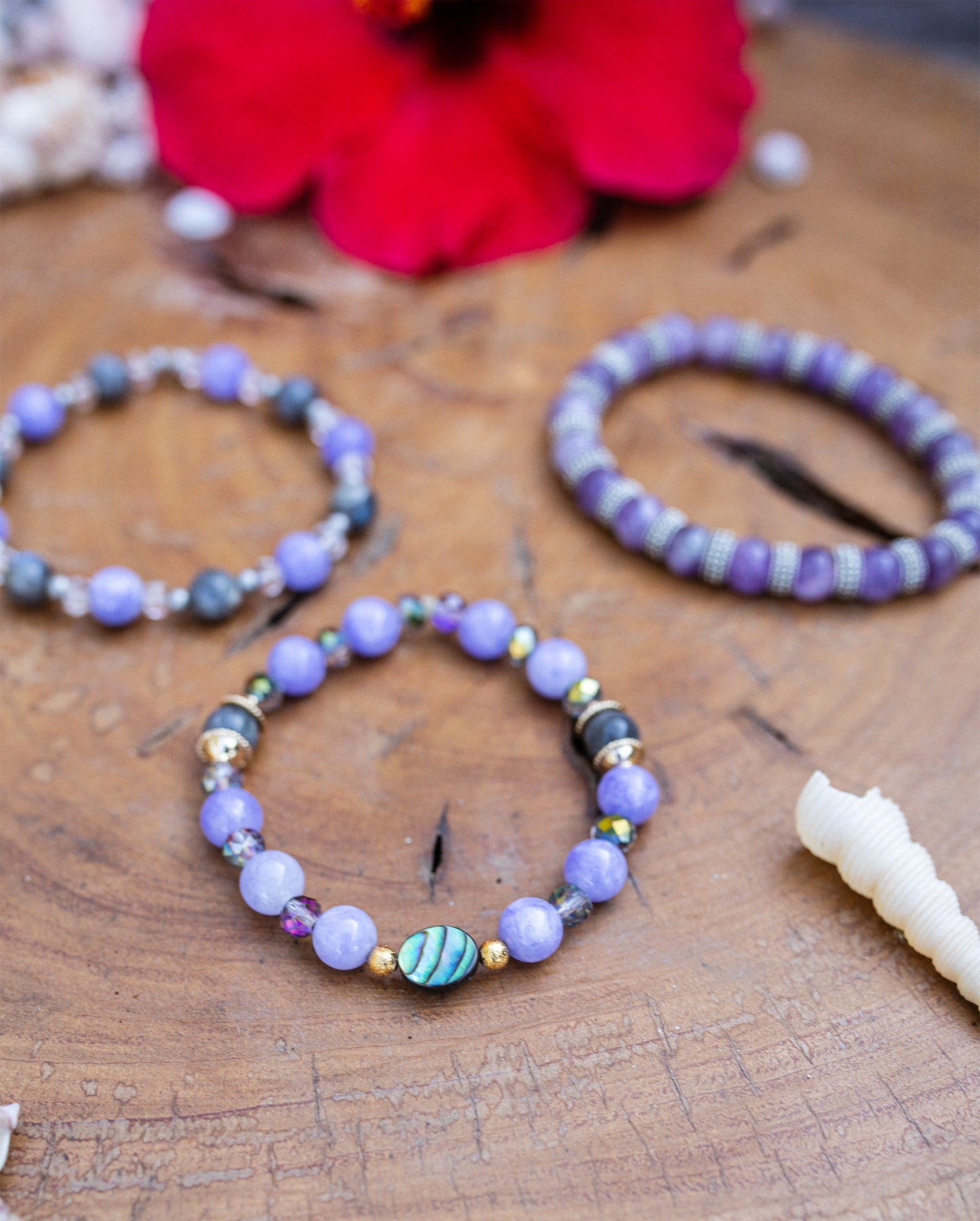 bracelet abalone jade lavande labradorite fait main - caurisandco