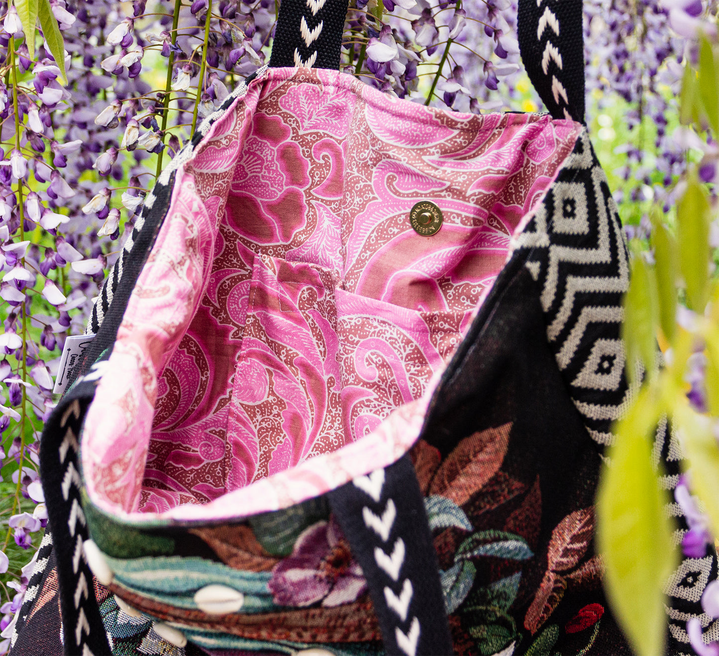 Sac tote bag femme ethnique 45*45 cm doublure batik PIECE UNIQUE - caurisandco