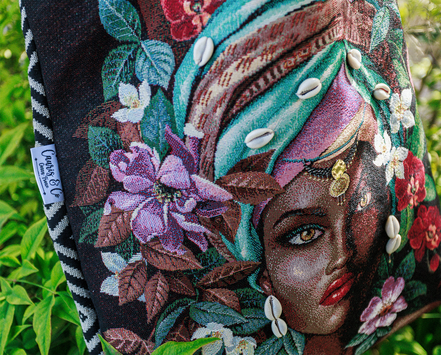 Sac tote bag femme ethnique 45*45 cm doublure batik PIECE UNIQUE - caurisandco