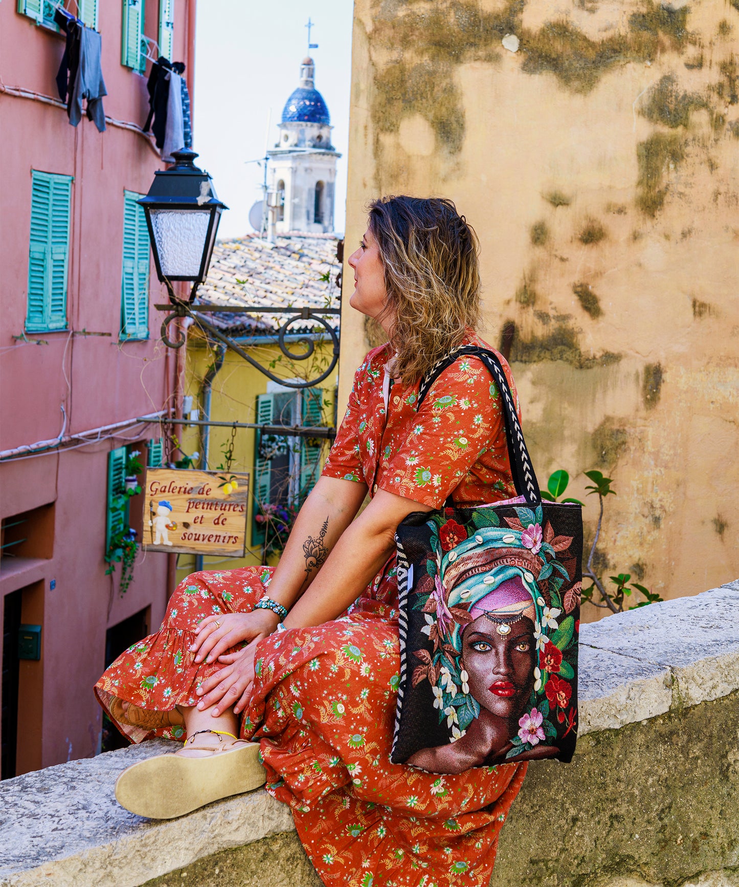 Sac tote bag femme ethnique 45*45 cm doublure batik PIECE UNIQUE - caurisandco