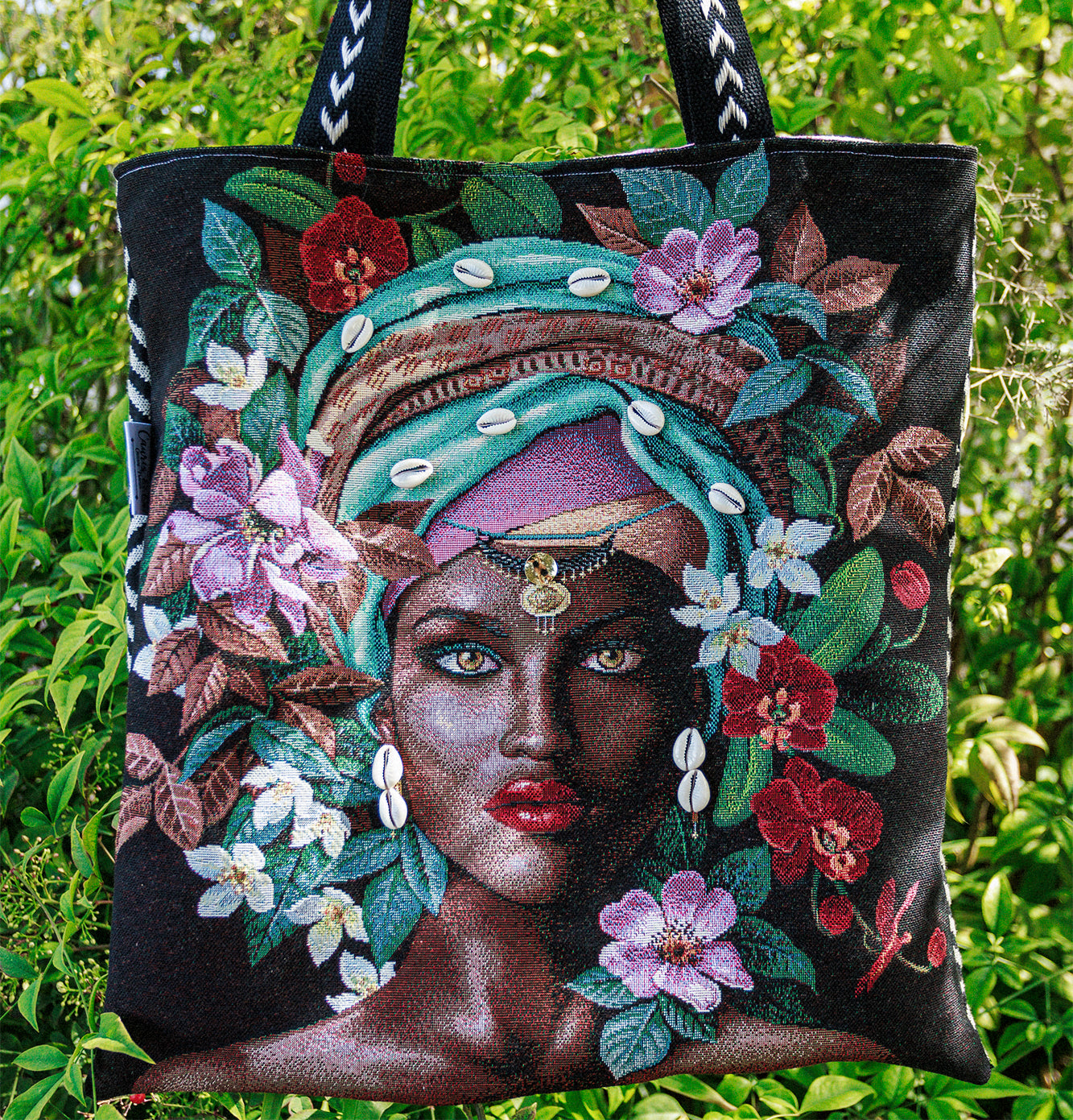 Sac tote bag femme ethnique 45*45 cm doublure batik PIECE UNIQUE - caurisandco