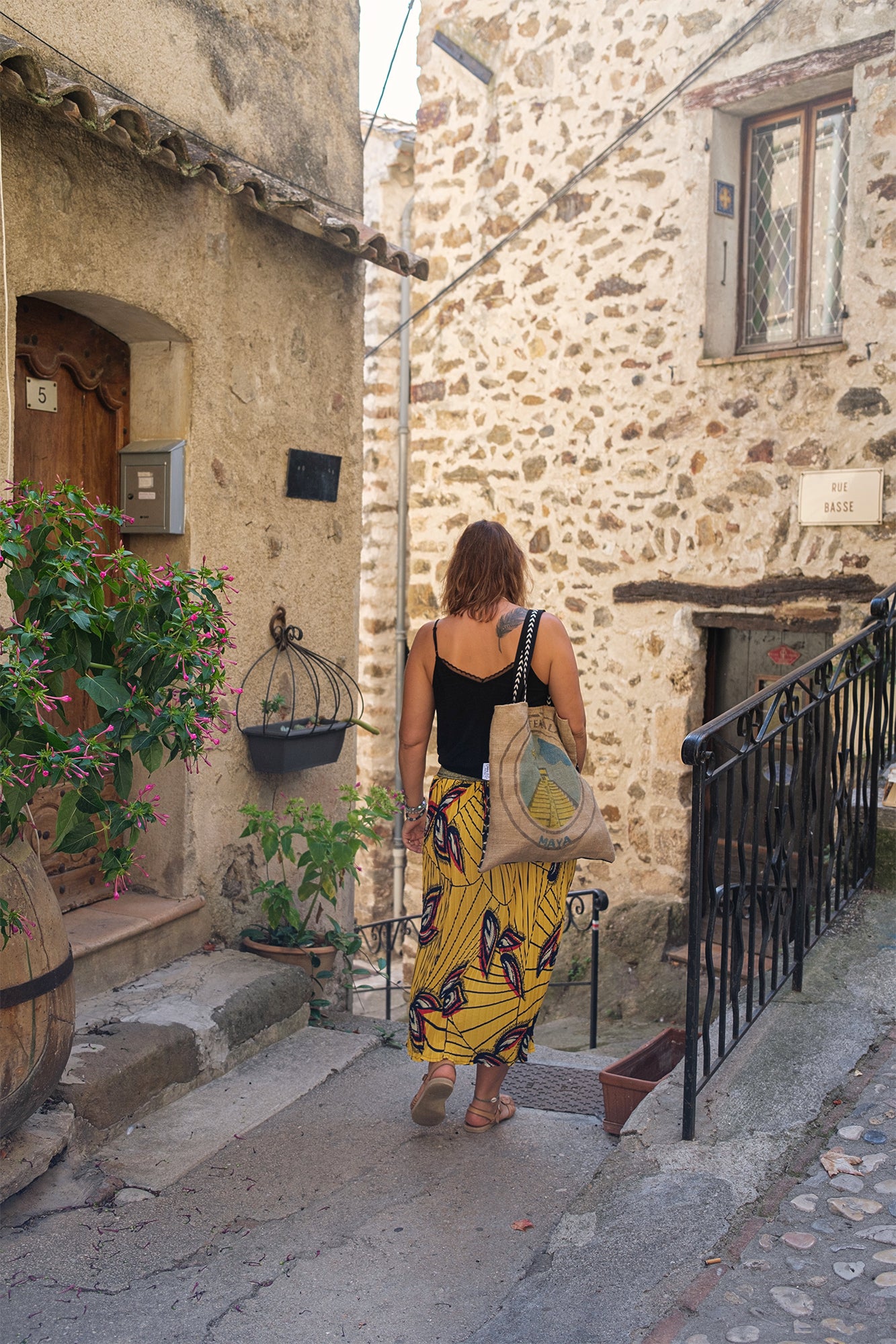 Sac tote bag en toile de jute MAIA 45*45 cm doublure batik - caurisandco