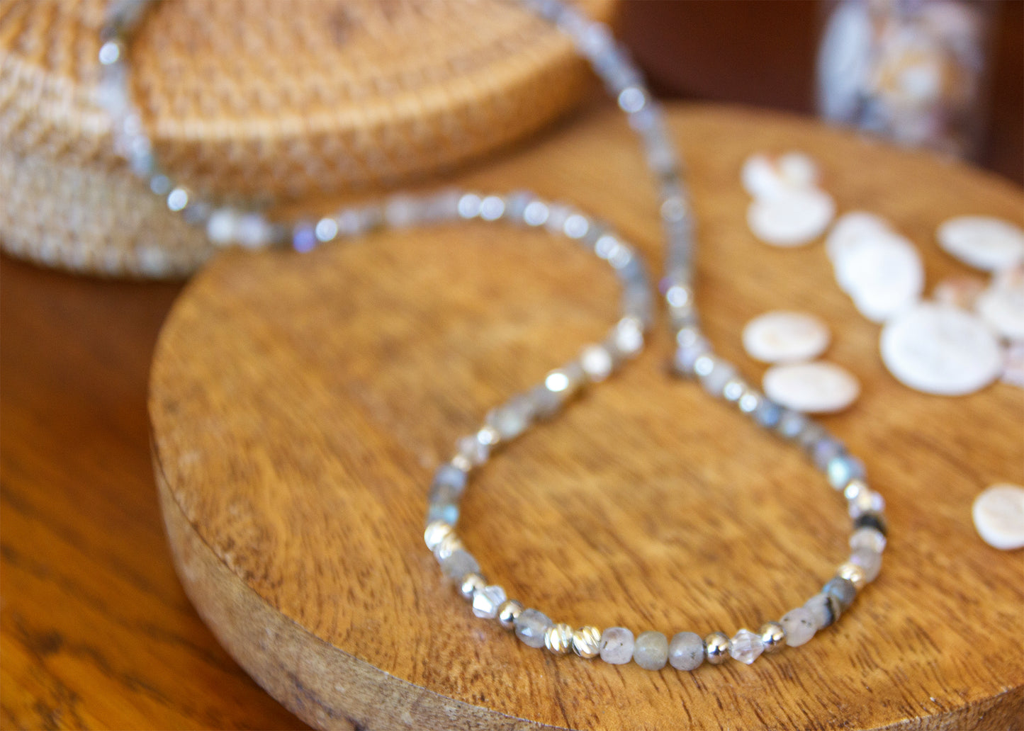 Collier Femme Labradorite Facettée & Perle en Cristal  Pièce Unique Artisanale