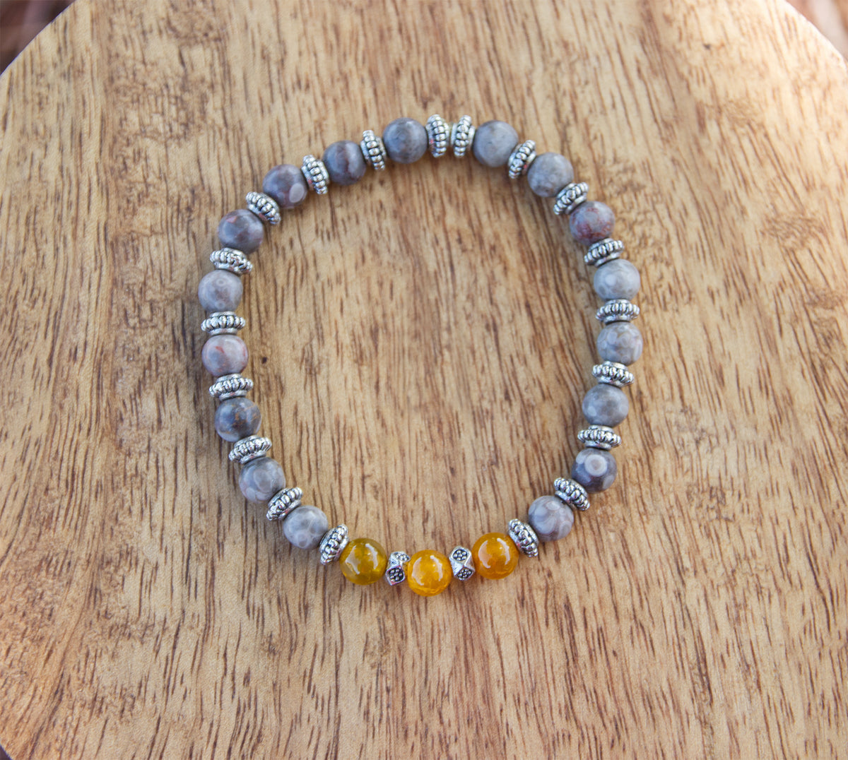 Bracelet Agate Fossile & Agate Jaune 6mm