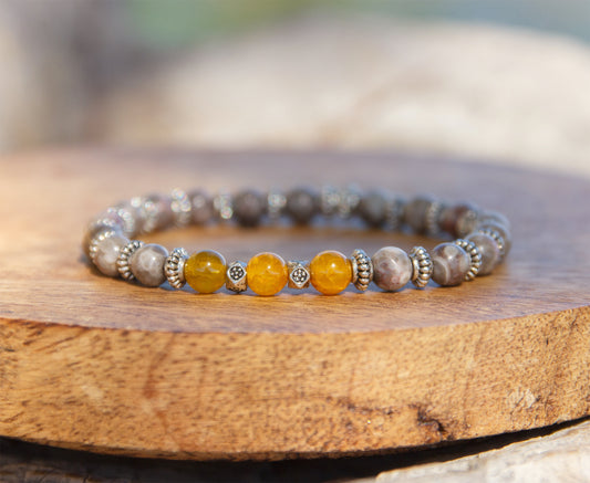 Bracelet Agate Fossile & Agate Jaune 6mm