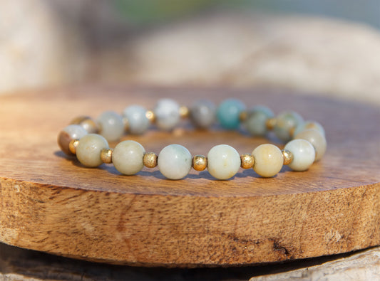 Bracelet Femme Amazonite 8mm & Laiton Doré