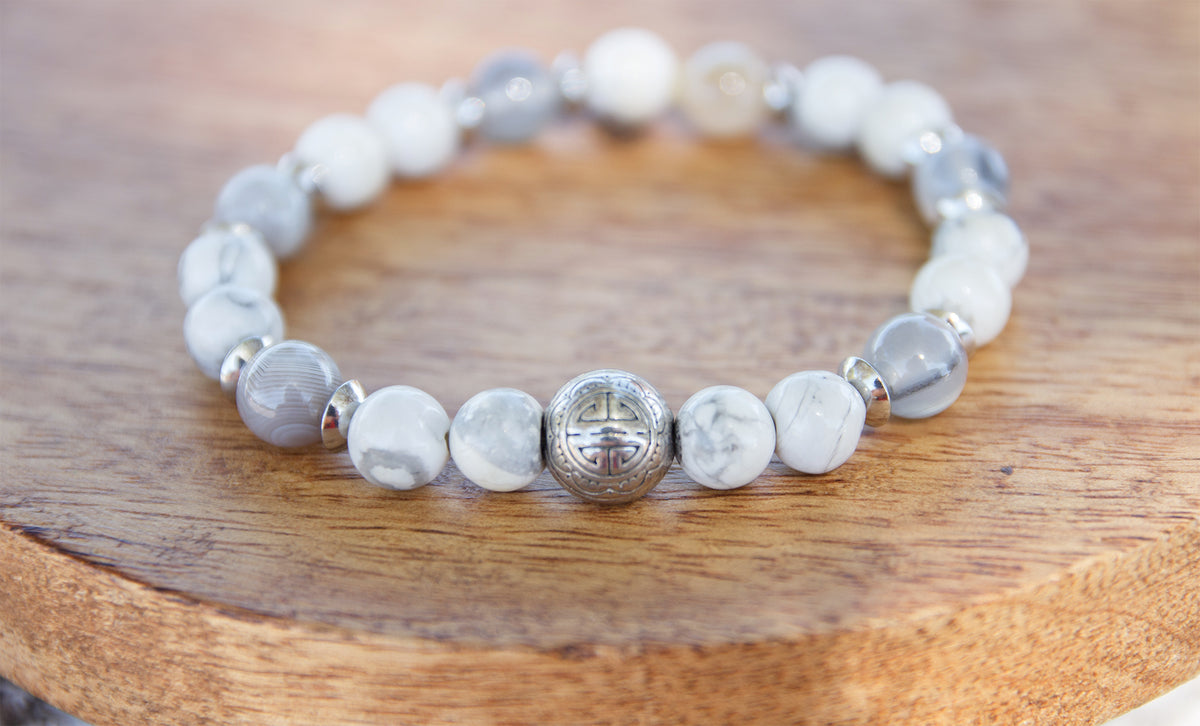 Bracelet Homme Agate Blanche 8mm Fait Main - caurisandco