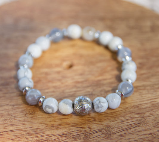 Bracelet Homme Agate Blanche 8mm Fait Main