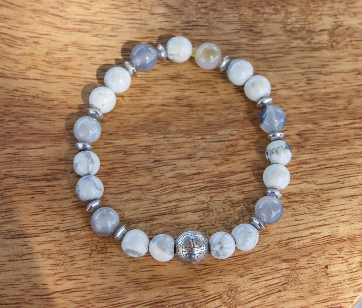 Bracelet Homme Agate Blanche 8mm Fait Main - caurisandco