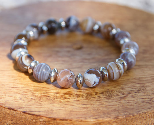 Bracelet en perles homme Agate du Botswana Fait Main Lithothérapie
