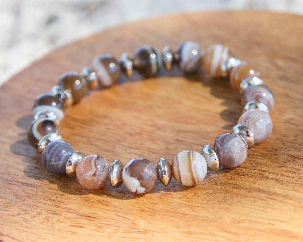 Bracelet en perles homme Agate du Botswana Fait Main Lithothérapie