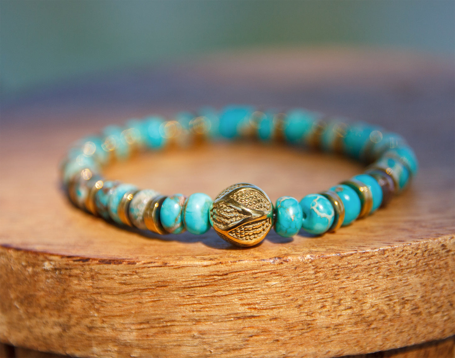 Bracelet homme en Pierres Naturelles Jaspe Océan & Perle Antique