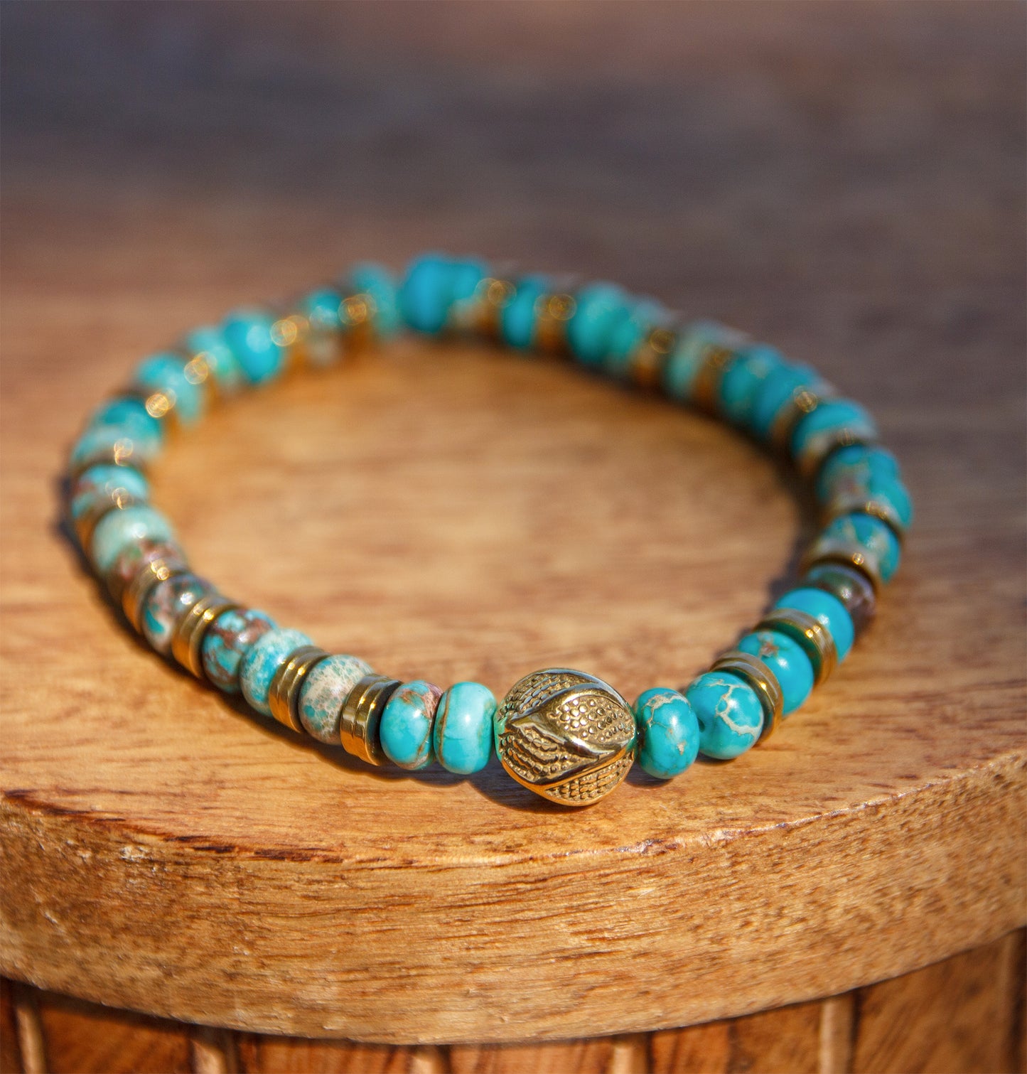 Bracelet homme en Pierres Naturelles Jaspe Océan & Perle Antique