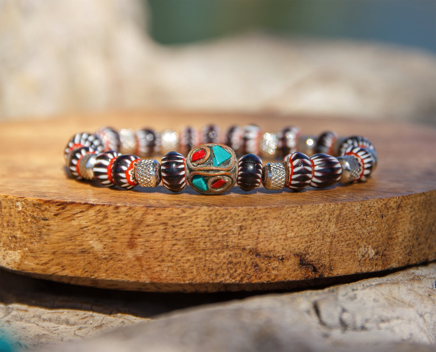 Bracelet Perle Chevron Marron  Unisexe Fait Main Cauris & Co