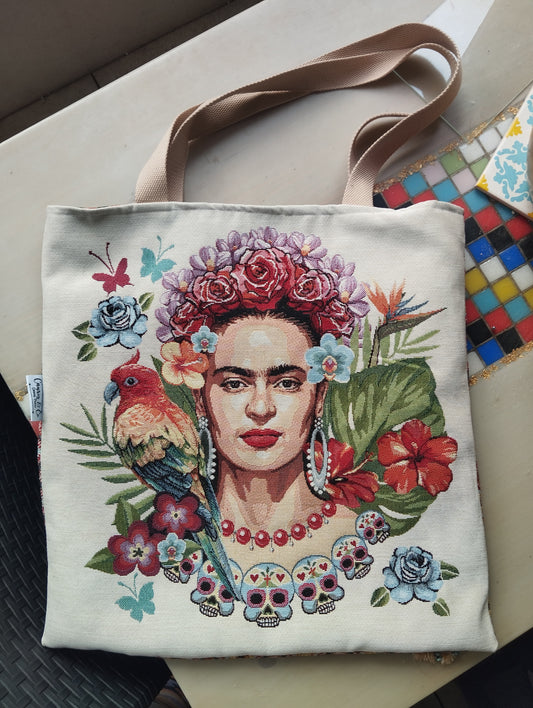 Sac tote bag femme Frida 45*45 cm doublure batik PIECE UNIQUE - caurisandco