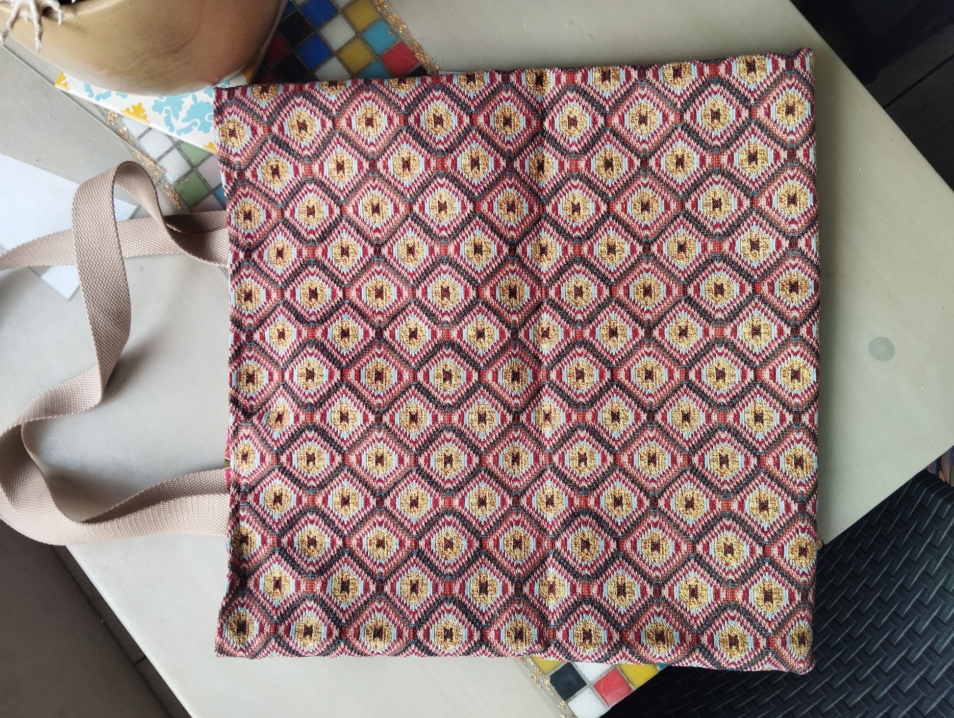 Sac tote bag femme Frida 45*45 cm doublure batik PIECE UNIQUE - caurisandco