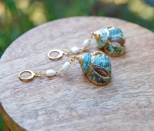 Boucles d'oreilles chaine nacre et coquillage