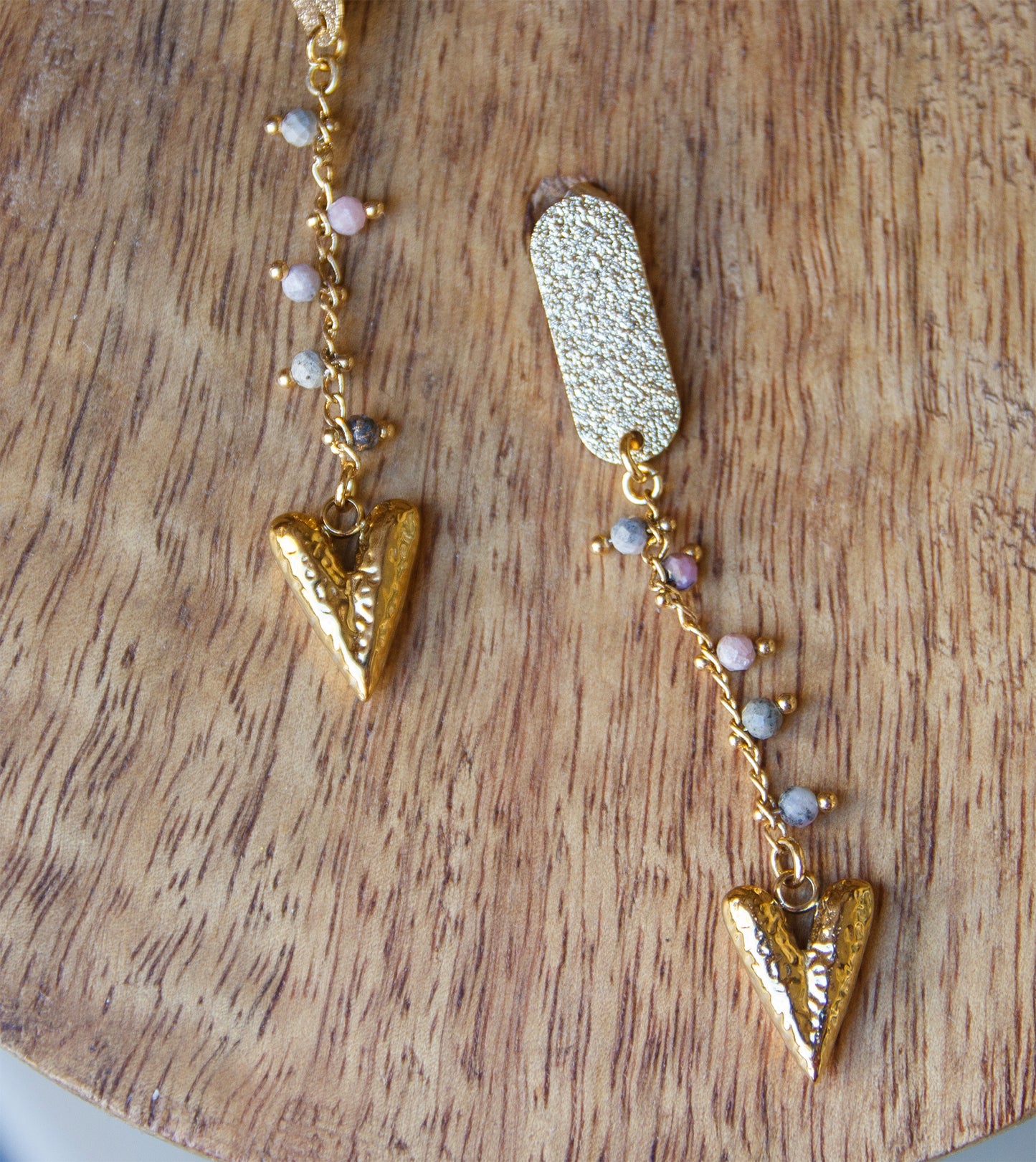 Boucles d'Oreilles Pendantes chaine rosaire et coeur ex voto - caurisandco