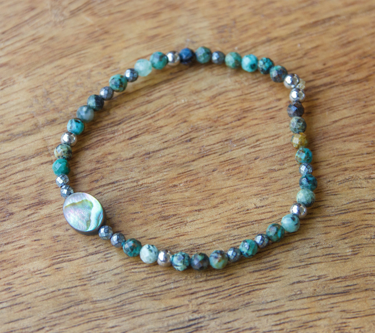 Bracelet perle femme abalone et turquoise d'afrique 4 mm - caurisandco