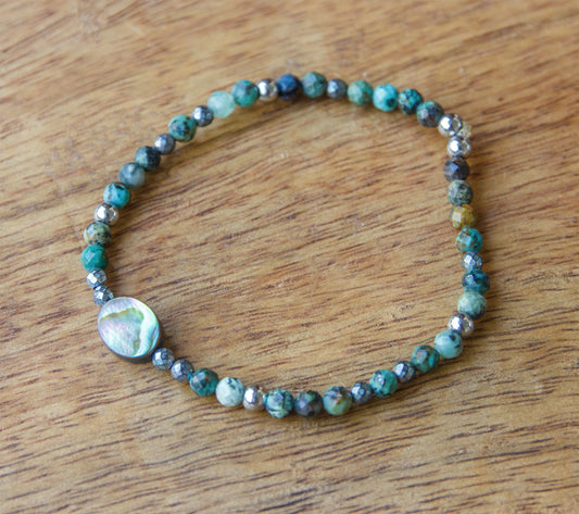 Bracelet perle femme abalone et turquoise d'afrique 4 mm