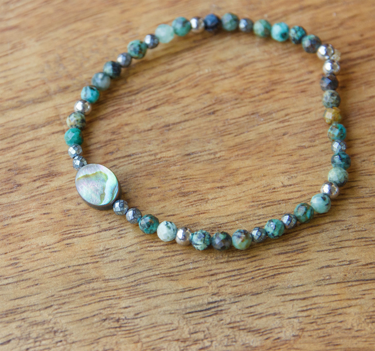 Bracelet perle femme abalone et turquoise d'afrique 4 mm - caurisandco
