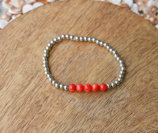 bracelet en corail teinté et acier inoxydable