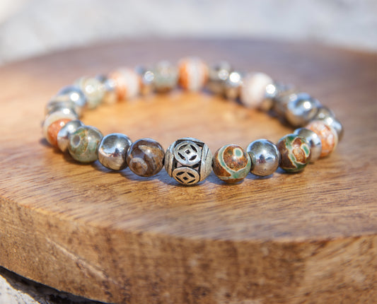 Bracelet Agate Antique Tibet & Hématite 8mm – Fait Main | Cauris & Co
