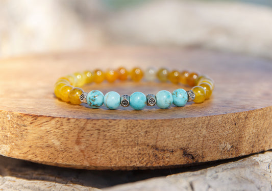 Bracelet Agate Jaune & Howlite Turquoise  Fait Main