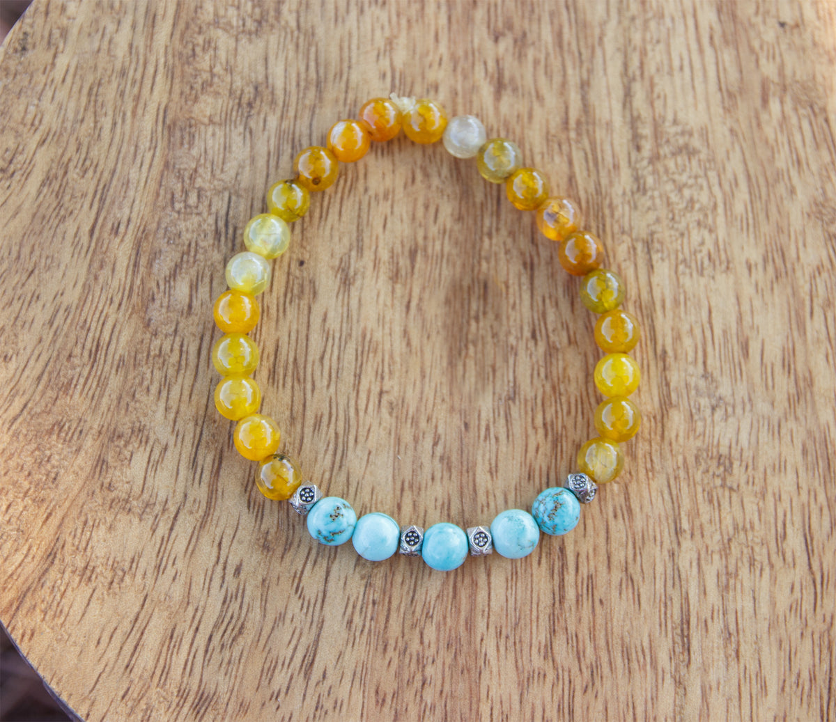 Bracelet Agate Jaune & Howlite Turquoise  Fait Main