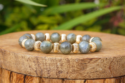 Bracelet femme perles labradorite 10mm - caurisandco