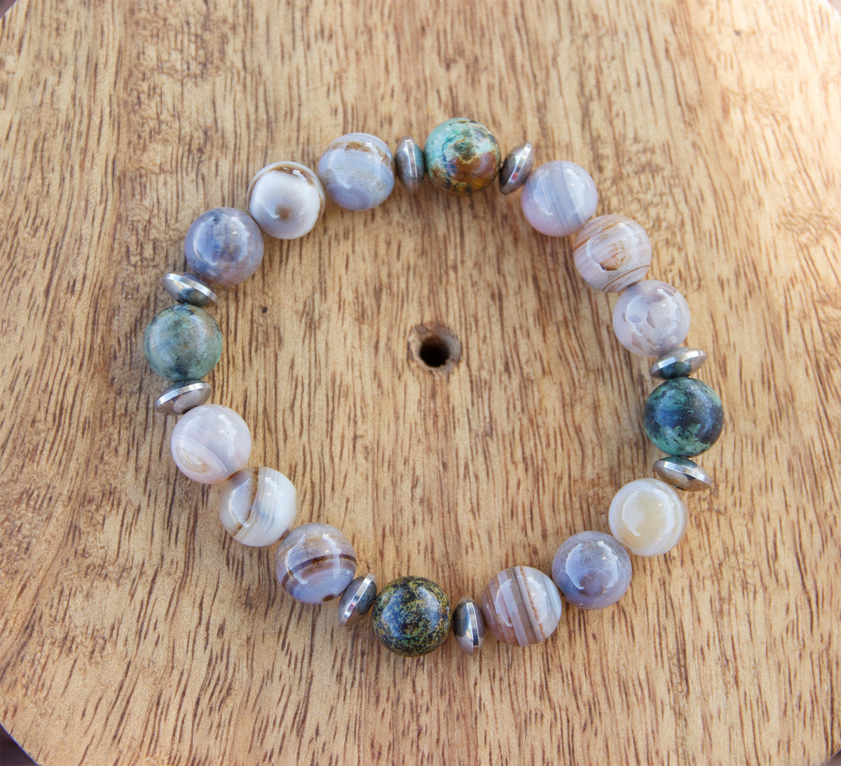 bracelet homme agate du Botswana et turquoise d'afrique 10mm