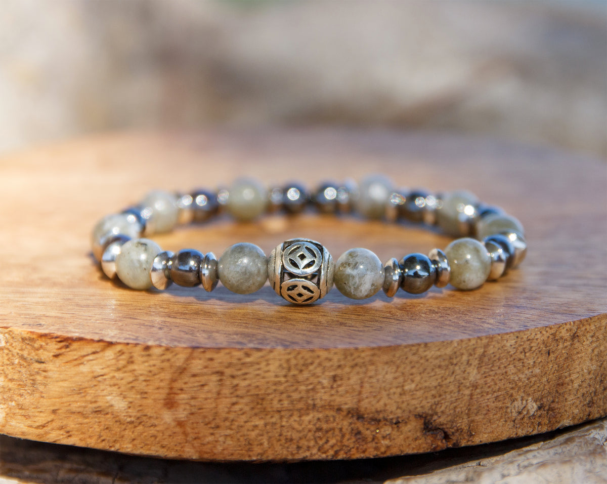 Bracelet Homme Labradorite & Hématite 8mm  Fait Main  Cauris & Co