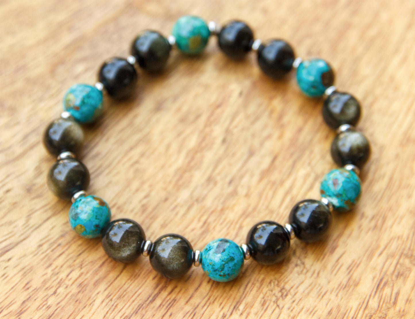 bracelet perles homme obsidienne et turquoise (qualité AAA)