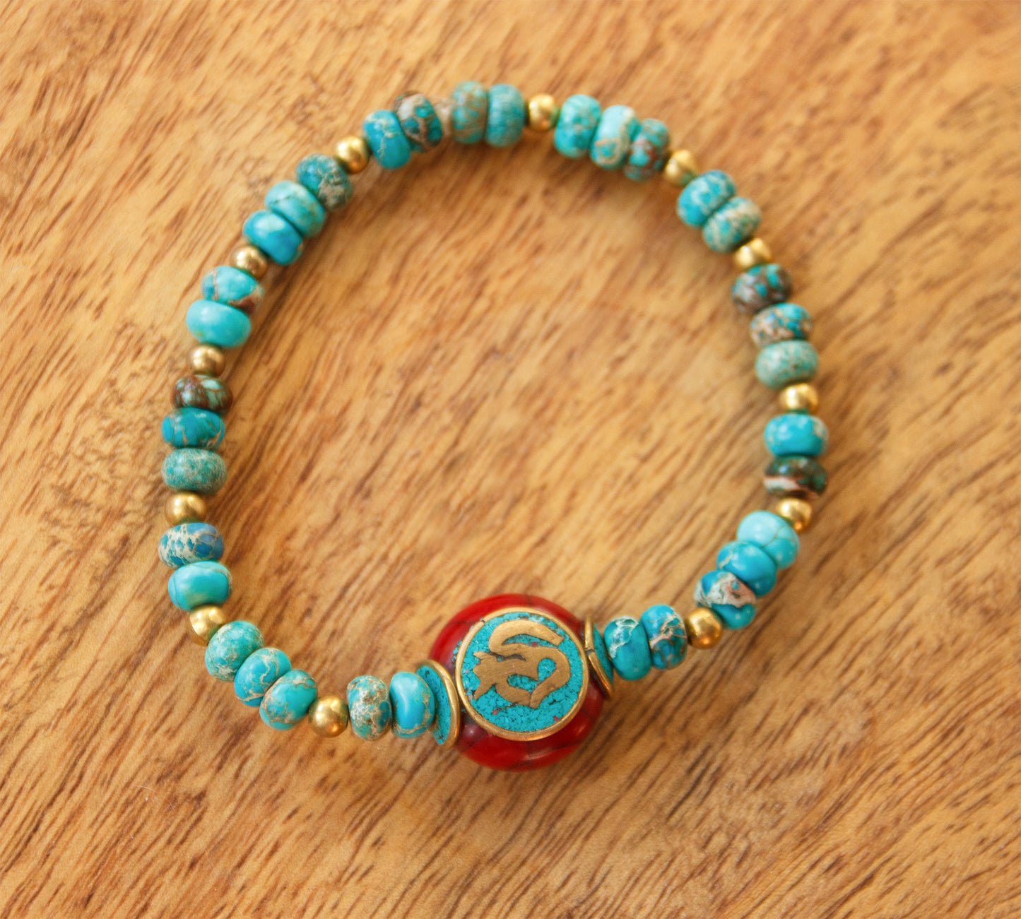 Bracelet homme en Pierres Naturelles Jaspe Océan & Perle Antique rouge