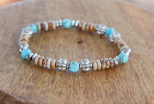 Bracelet homme jaspe paysage et howlite turquoise - caurisandco